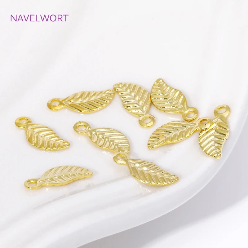 18K Gold Plated Brass Mini Tree Leaf Leaves Charms Pendants,For Earrings Necklace Jewelry Making DIY Handmade Crafts Wholesale