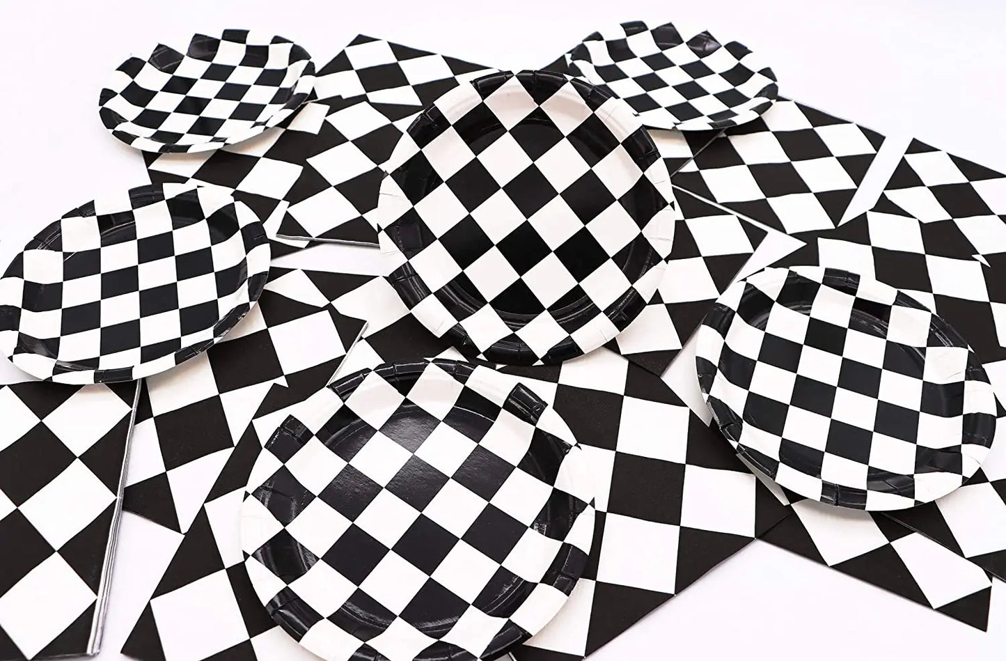 Chess Party Supplies Racecar Black and White Checkered Party Tableware Cup Plate Napkins Birthday Party Decorations Supplies