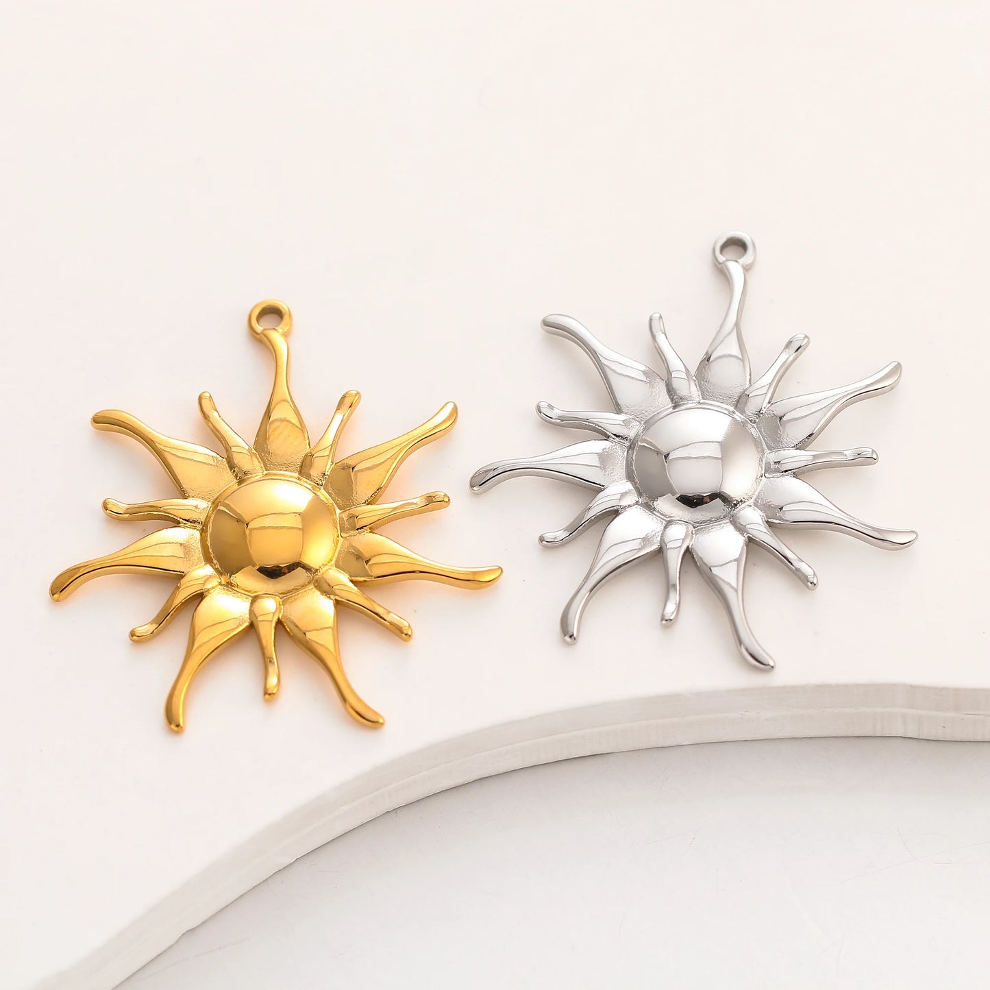 3PC Stainless Steel Sun Flower Charm Bohemian Sun pendant For Jewelry Making Cute Gold Color Diy Earrings Necklace Accessories