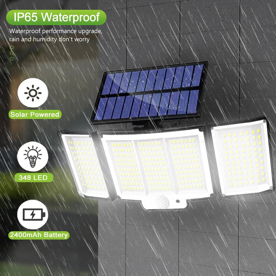 Solar Light Outdoor 328/348 LED Integrated Super Bright Motion Sensor Strong Power IP65 Waterproof 3 Working Modes Garden Wall