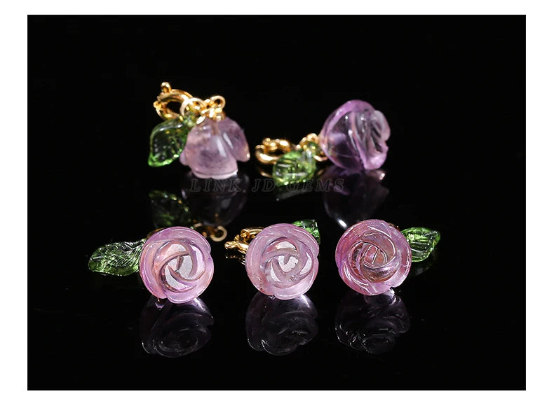 1 Pc Natural Amethyst Rose Flower Shape Copper Buckle Pendant Quality Charm For Jewelry Making Diy Necklace Bracelet Accessory