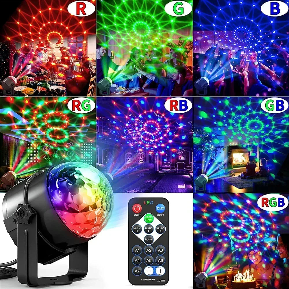 LED Stage Disco Light Rotating DJ Ball Strobe Remote Sound Control Magic Dance Car RGB Christmas Gift Party Club Laser Show Lamp