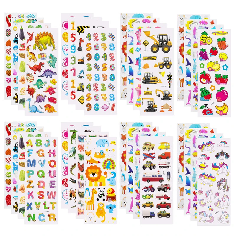 5 Sheets Kids Stickers Puffy Stickers for Children Birthday Christmas New Year Gift for Girl Boy Scrapbooking Cartoon Stickers