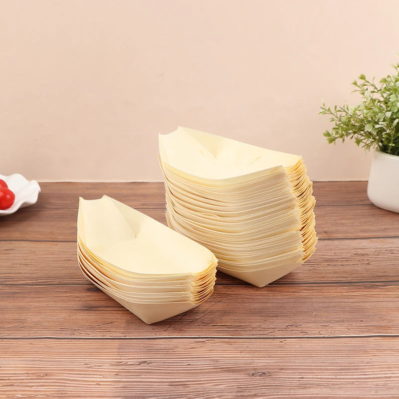 50 Pieces x Home Party Wedding Supplies Disposable Sushi Salad Dessert Bowl Natural Pine Wood Serving Bowl