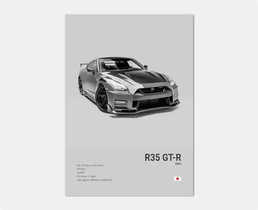 Pop Black and White Japan Cars Luxury Super Sport Car Poster Aesthetic R34 Gtr 240sx Canvas Print for Wall Art Garage Room Decor