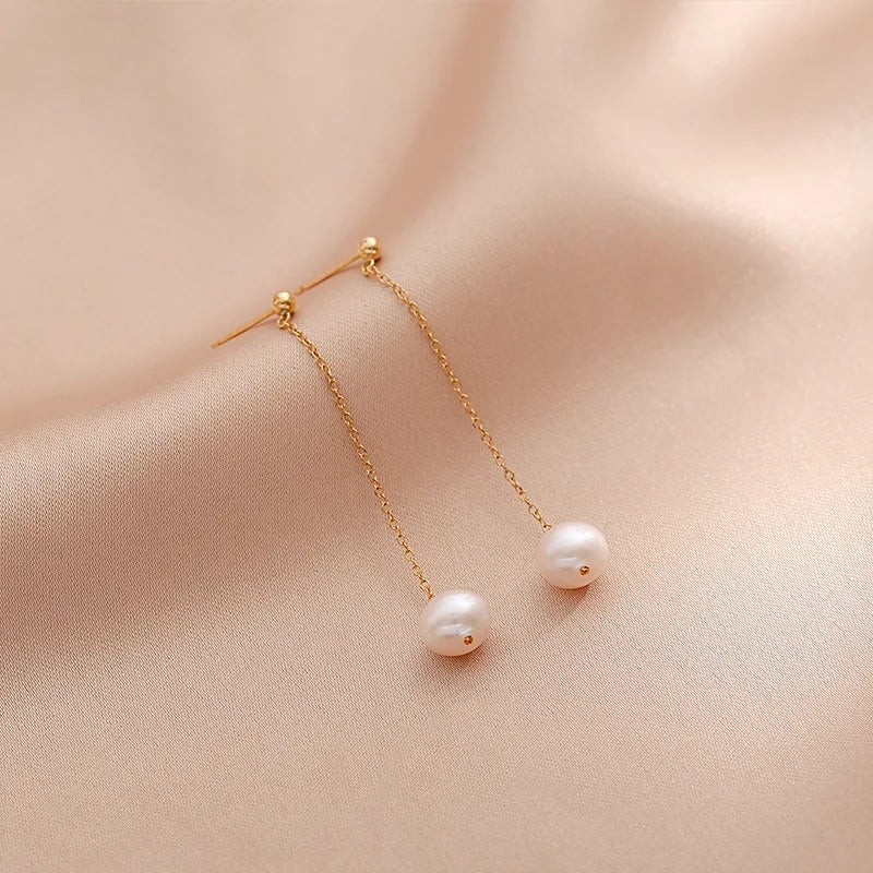 Minar Delicate Irregular Freshwater Pearl Earring For Women Gold Color Metal Hanging Drop Earrings Statement French Jewelry 2023