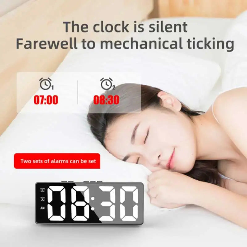 LED Electronic Mirror Alarm Clock Digital Clock Sound Control Temperature Clock Desktop Decoration