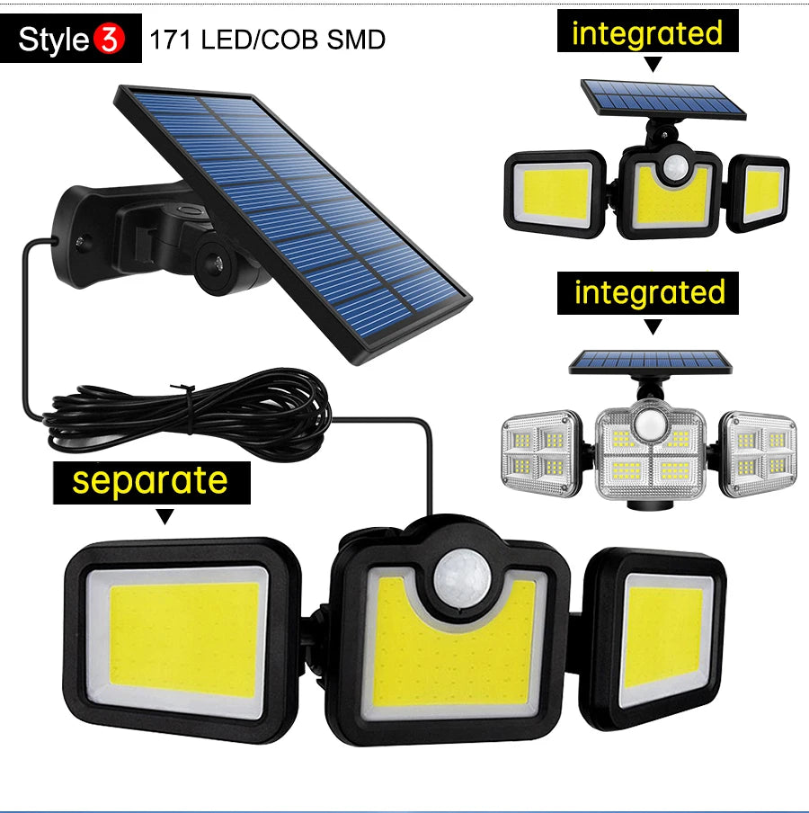 20w Solar Light 122/333led IP65 Waterproof Outdoor Indoor Solar Garden Lamp With Adjustable Head Wide Lighting Angle With 3 Mode