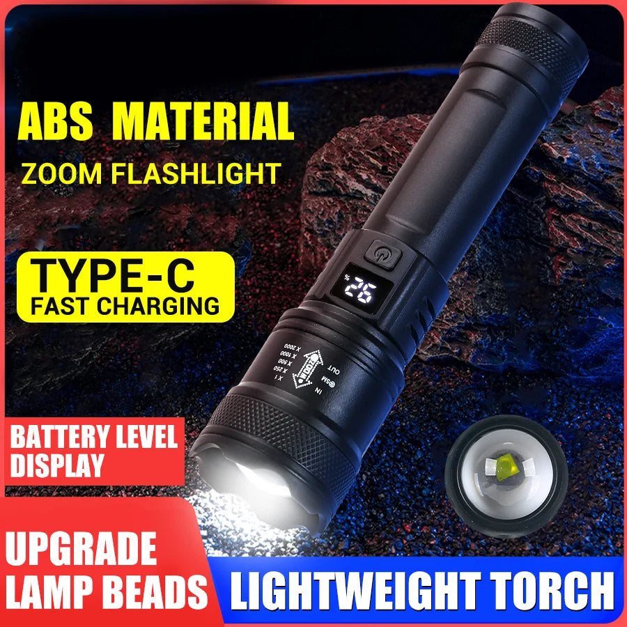 9900LM Powerful LED Flashlight Battery Display USB Rechargeable Light Telescopic Zoom Torch Lamp Outdoor Camping Fishing Lantern