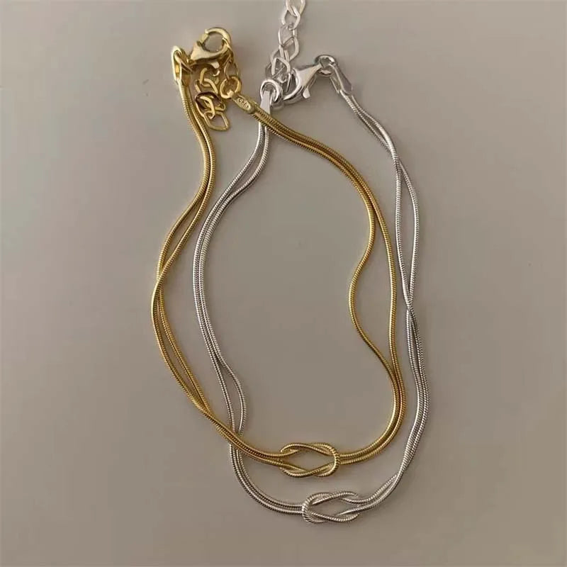 Stainless Steel Snake Chain Handmade Knot Shaped Bracelet For Women Simple Gold Color Chain Bracelet Jewelry Valentine's Day