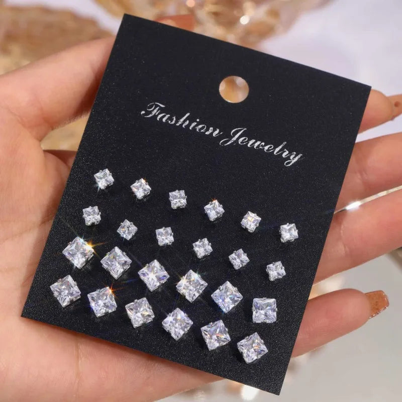 12 Pair/Lot White Shiny Wedding Stud Earrings Set for Women Men Crystal Jewelry Accessories Oorbellen Jewelry Earrings