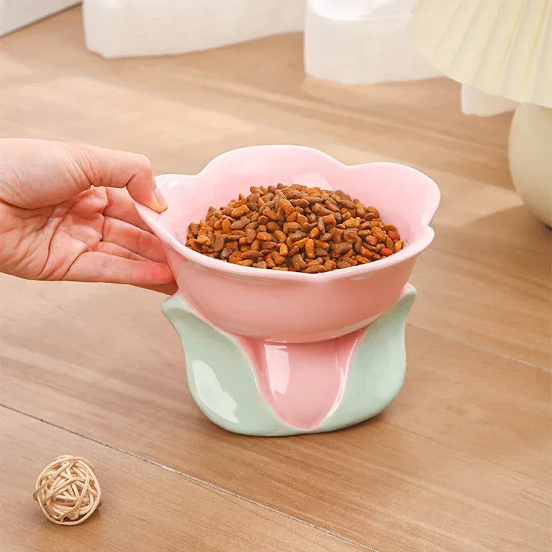 Cat Flower Bowl Raised Ceramic Pet Drinking Eating Feeders Small Dogs Elevated Non-slip Feeding Supplies Cats Puppy Products