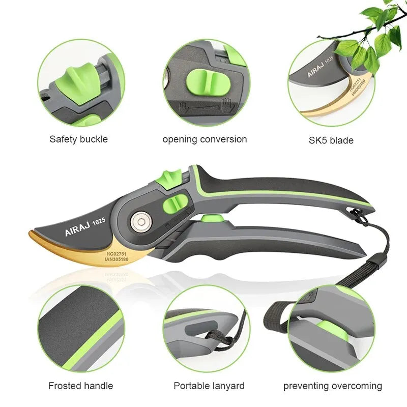 AIRAJ 8inch Pruning Shear Garden Tools Labor Saving Scissors Gardening Plant Sharp Branch Pruners Protection Hand Durable