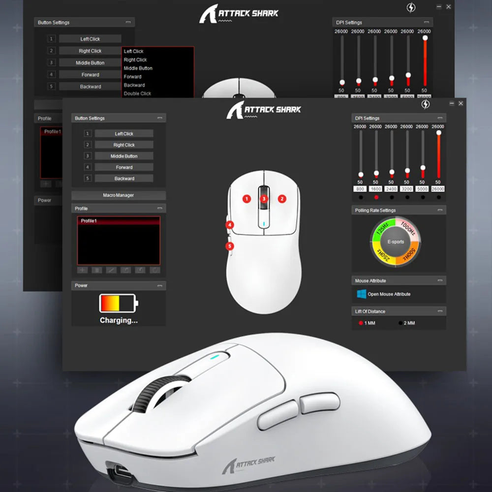 ATTACK SHARK X3 PAW3395 Bluetooth Mouse 2.4G Tri-Mode Connection,26000dpi,650IPS,49g Lightweight Macro Gaming Mouse