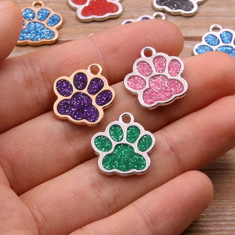 10Pcs 16*17mm 6Color Alloy Metal Rhodium Drop Oil Dog Cat Bear Paw Shining Charms Animal Pendant For DIY Bracelet Jewelry Making