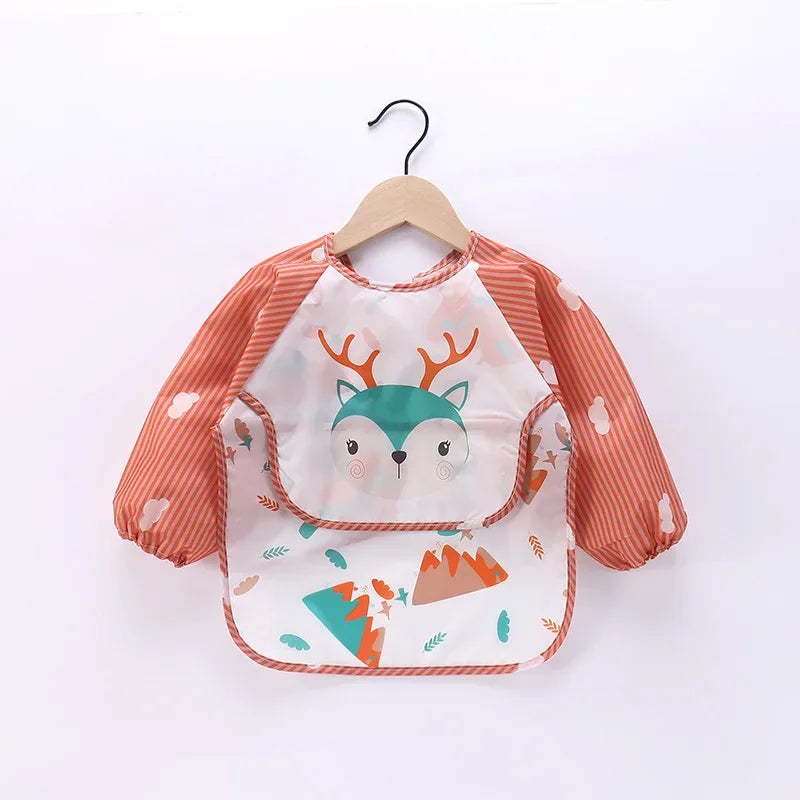 Baby Long Sleeve Scarf Waterproof Toddler Art Smock Feeding Bib Apron Pocket Infant Boys Girls Burp Cloth Banana Bibs for1-3Year