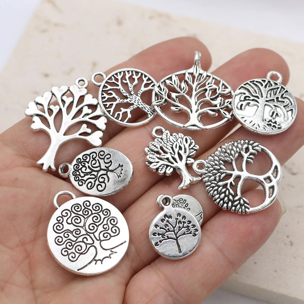 10Pcs Antique Silver Plated Mix Tree of Life Charms Pendant for Jewelry Making Earrings Bracelet Necklace Accessories DIY Craft