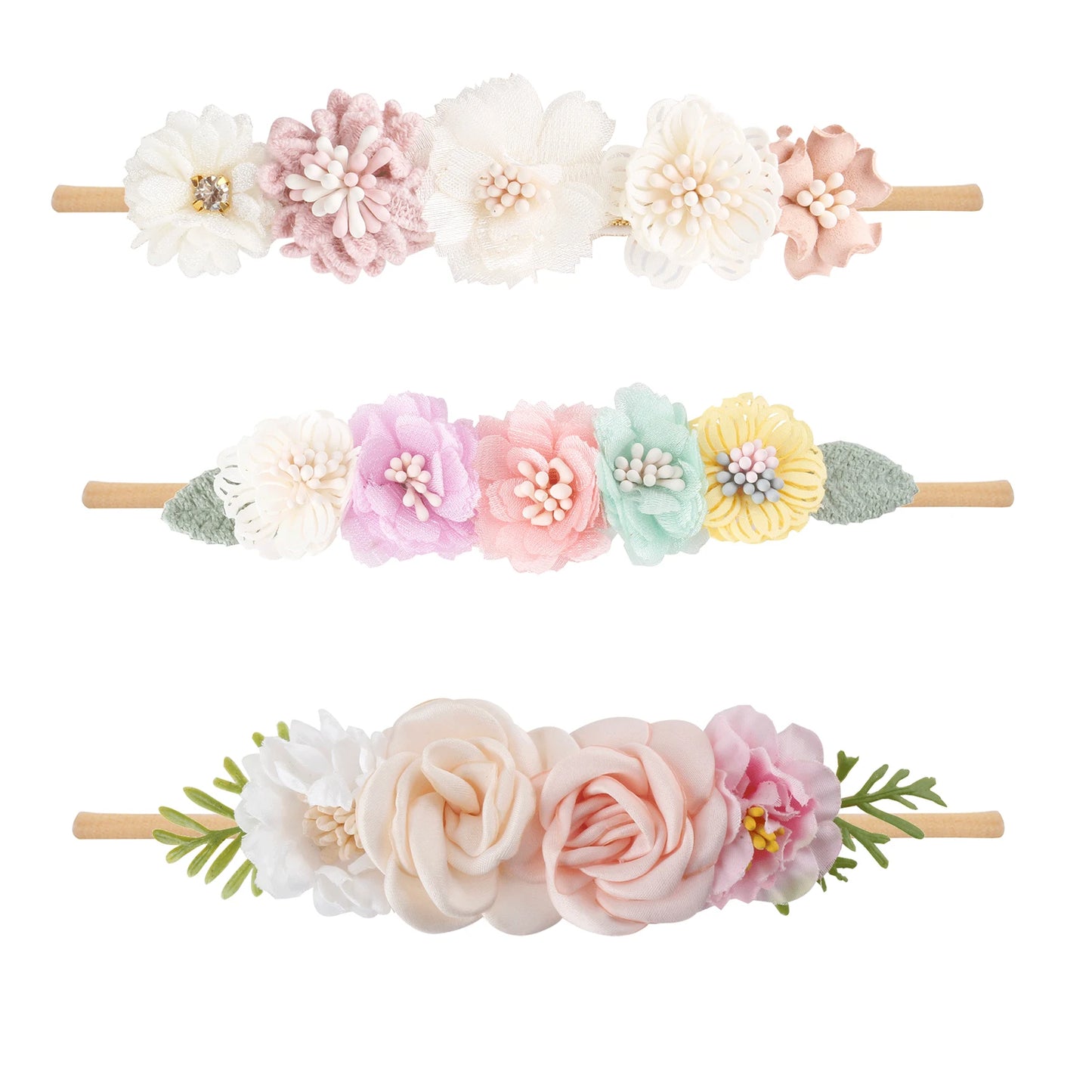 3pcs/set Baby Girl Headband Newborn Elastic Flower Toddler Hair Band Kids Headwear Nylon Soft Hairbands Child Hair Accessories