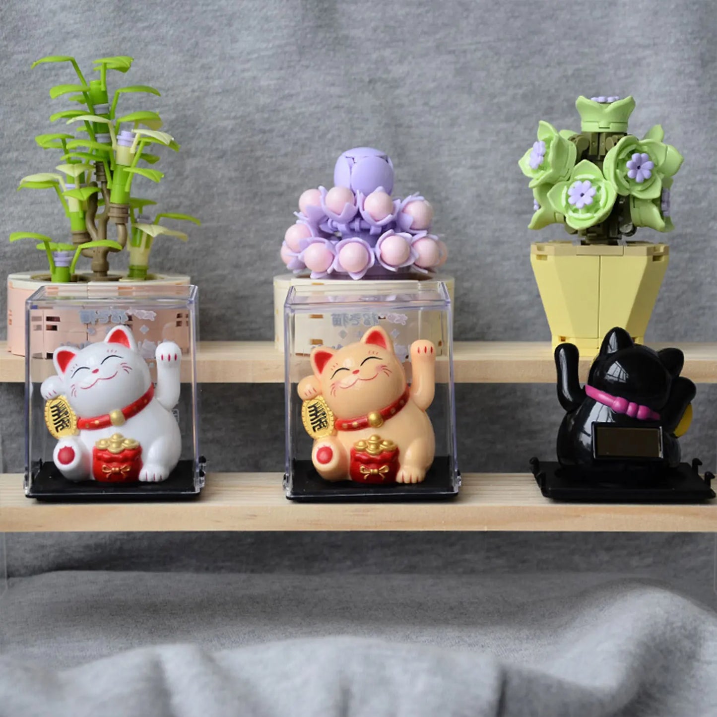 Solar Powered Maneki Neko Lucky Cat Welcoming Chinese Lucky Cat Waving Hand Beckoning Fortune Cat Figurines For Home Decor