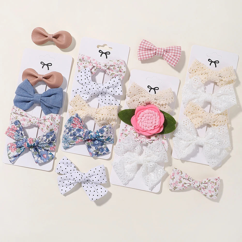 4PCS/Set Muslin Baby Girls Bows Hair Clips Hairpins Hairclip For Kids Cotton Linen Barrette Flower Print Side Pin Accessories