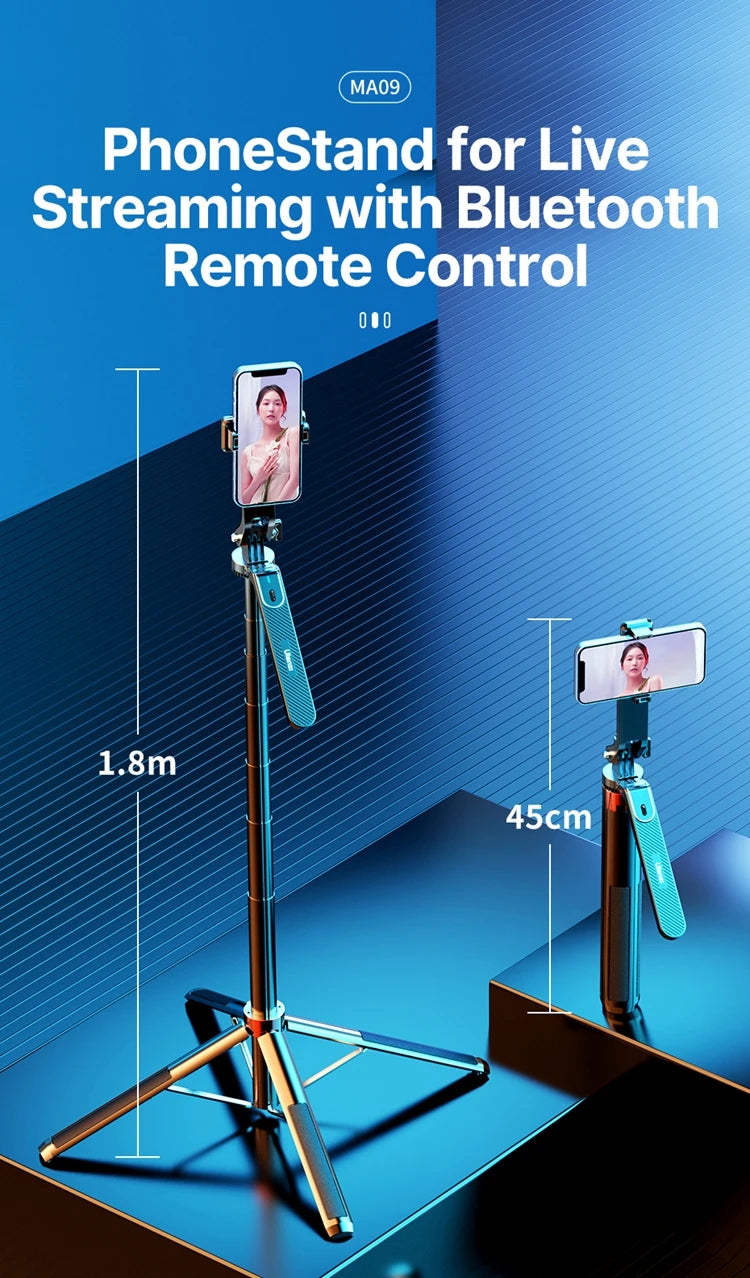 Ulanzi MA09 1.8m Selfie Stick Tripod for iPhone 16 15 14 13 12 Pro Max Phone with Remote Control with Panoramic Ball head Holder