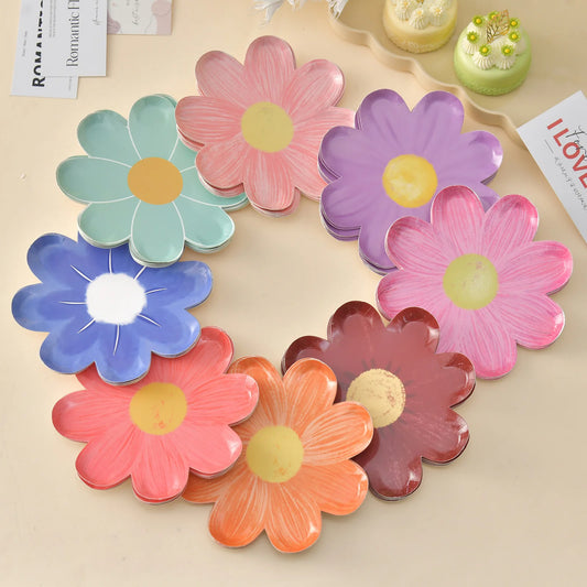 Disposable Daisy Paper Plate Flower Meal Plate Picnic Cake Plates Birthday Theme Party Decoration