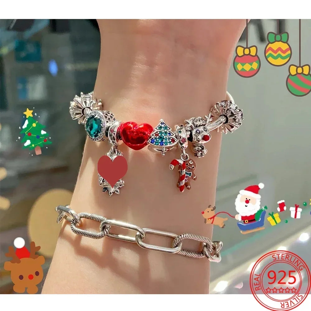 Christmas Series 925 Sterling Silver Hat Heart Red Reindeer Festive Car & Christmas Tree Dangle Charm Fit DlY Bracelet Necklaces