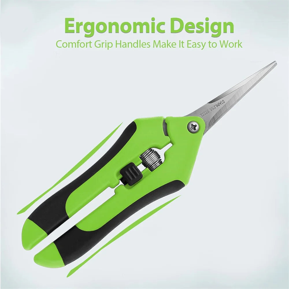 1PC 16.5CM Gardening Scissors Hand Pruner Pruning Shears Trimming Scissors with Straight Elbow Stainless Steel Blades for Plant