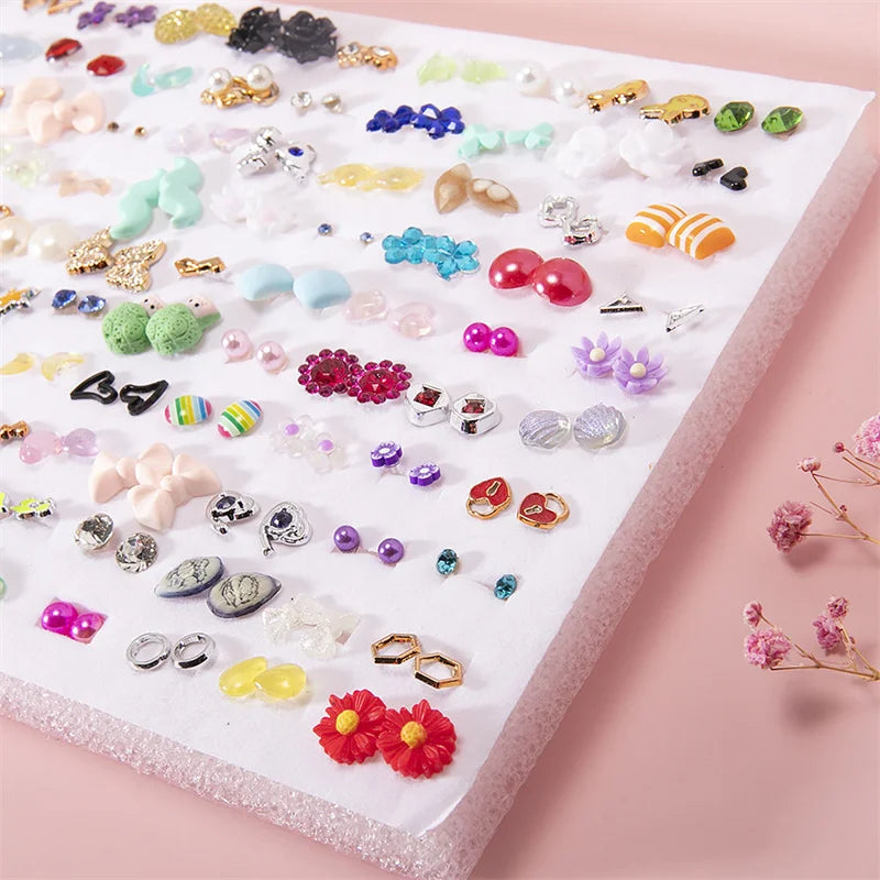 100Pair Women Acrylic Crystal Small Stud Earrings Set Girls Heart Star Animal Moon Plastic Geometric Earring Jewelry Gifts