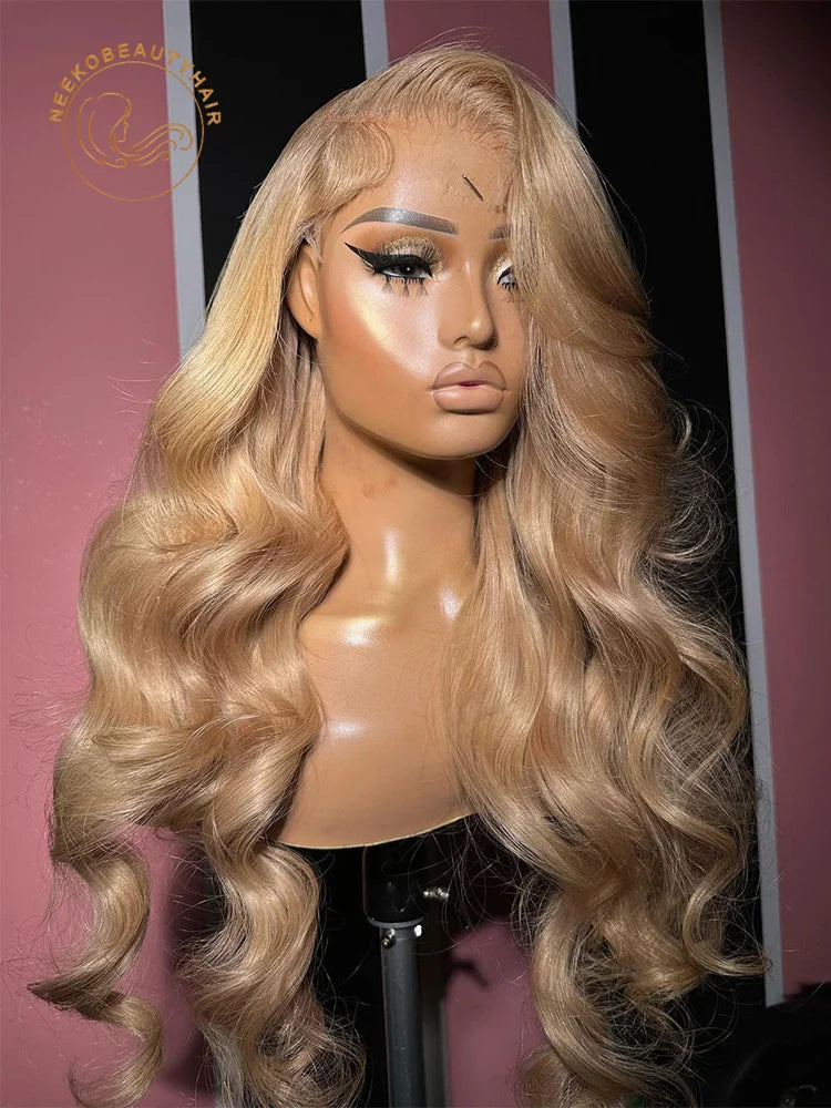 Honey Blonde Colored Body Wave Lace Front Human Hair Wig Color 27 Pre Plucked 13x6 Transparent Lace Frontal Wigs For Women