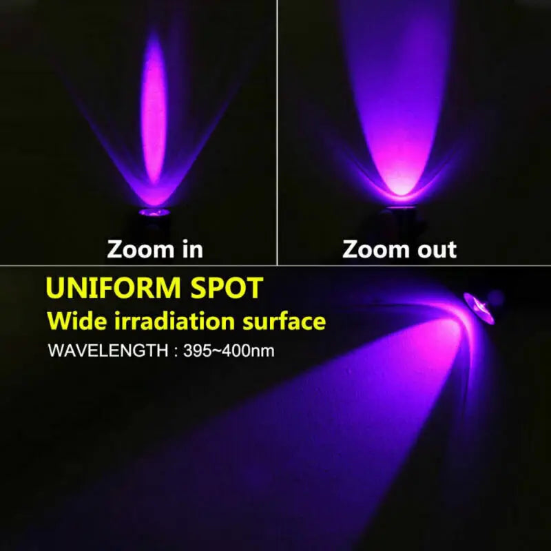 395nm UV Flashlight Blacklight Zoomable USB Rechargeable UV Light Ultraviolet Flashlight for Pet Urine Detector Resin Curing