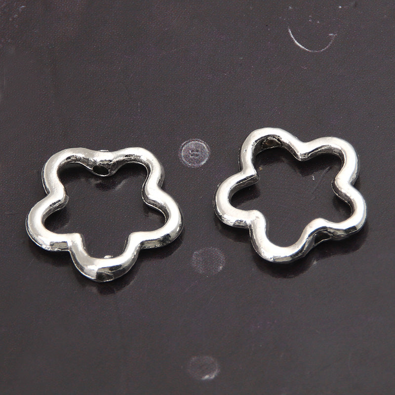 60pcs Silver Color 16x15mm Cute Hollow Flower Charms Connector Pendant Fit DIY Handmade Metal Alloy Jewelry Making Supplies