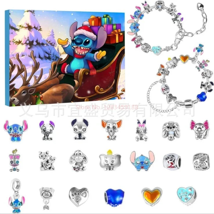 Anime Stitch Mickey Christmas Advent Calendar Bracelets Decor 24 Days Xmas Countdown Calendar Diy Jewelry Making Kit Girl Xmas G