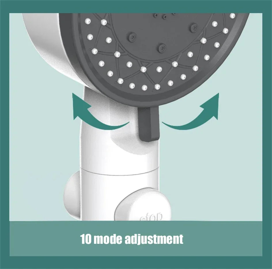 10 Mode Showerheads High Pressure Filter Showerheads One Touch Stop Bathroom Handheld Water Saving Sprayer Bathroom Accessories