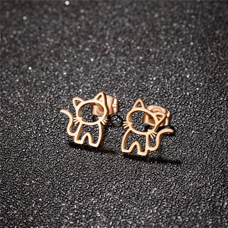 4Pairs/Lot Lovely Stainless Steel Cat Stud Earrings for Women Girl Fashion Happy Kitty Earings Dog Paw Ear Jewelry Piercing Gift