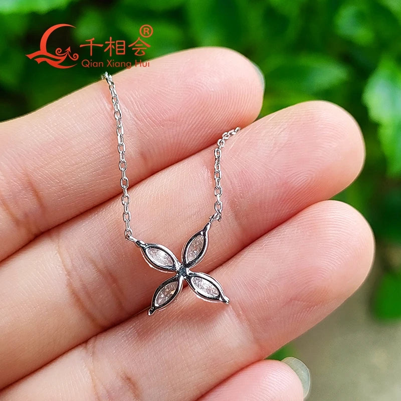 11mm S925 silver marquise shape butterfly four leaf clover D moissanite pendant choker necklace valentine's gift dating wedding