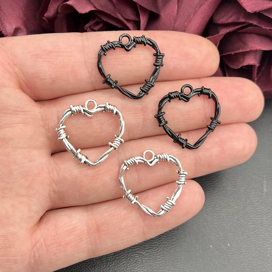 10pcs 23*24mm Silver Black Color Thorns Heart Charms Pendant Designer Charms Fit Jewelry Making DIY Jewelry Findings