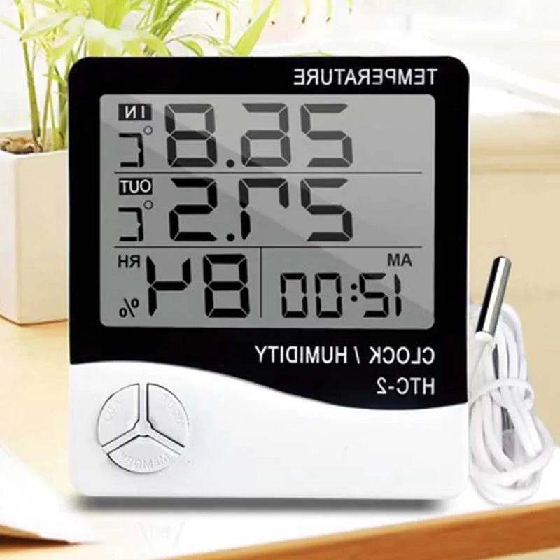 Digital LCD Thermo-hygrometer 1 Piece of Household Indoor and Outdoor Electronic Thermometer, Weather Station with Alarm Clock