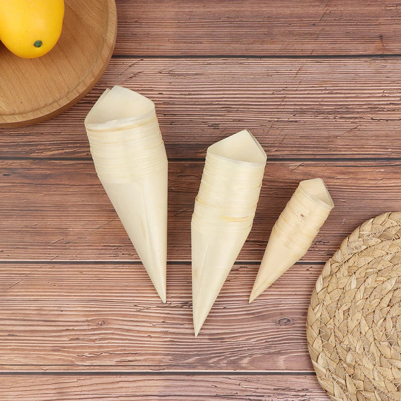 50 Pcs Disposable Wood Appetizer Cones Ice Cream Cone Cups Party Candy