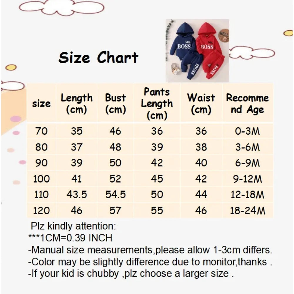 0-24 Months Newborn Baby Boy 2PCS Clothes Set Letter print Long Sleeve Hoodie Romper+Pants Toddler Boy Cute Spring&Autumn Outfit