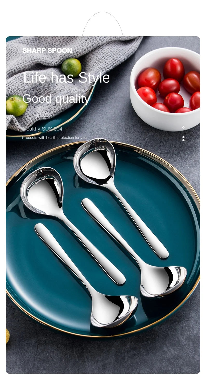 5pcs/1pc 304 Stainless Steel Spoon Soup Spoon Rice Spoon LongHandle Tableware Set Kitchen Utensils