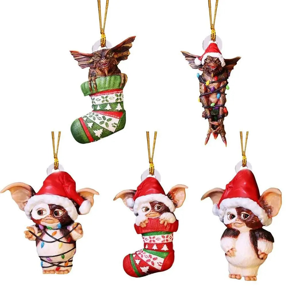 Gremlins Santa Hat Hanging Christmas Tree Decoration Pendant Cute Puppy Acrylic Ornament Christmas Gift Festive Party Supplies