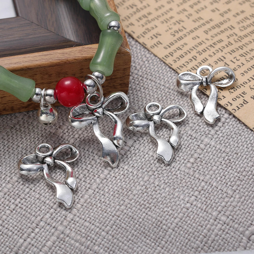 10pcs Ancient Silver Bow Charms Pendant for Jewelry Making 17x22mm Silver Color Bow for DIY Necklace Bracelet Accessories