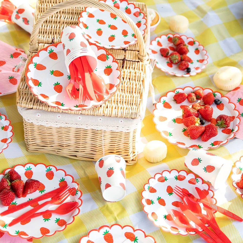 Strawberry Theme Party Disposable Tableware Birthday Party Decorations Girl Strawberry Party Baby Shower Decoration Supplies