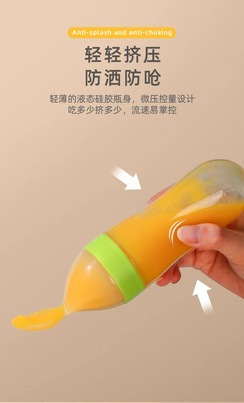 Squeezing Feeding Bottle Silicone Newborn Baby Training Rice Spoon Infant Cereal Food Supplement Feeder Safe Tableware Tools