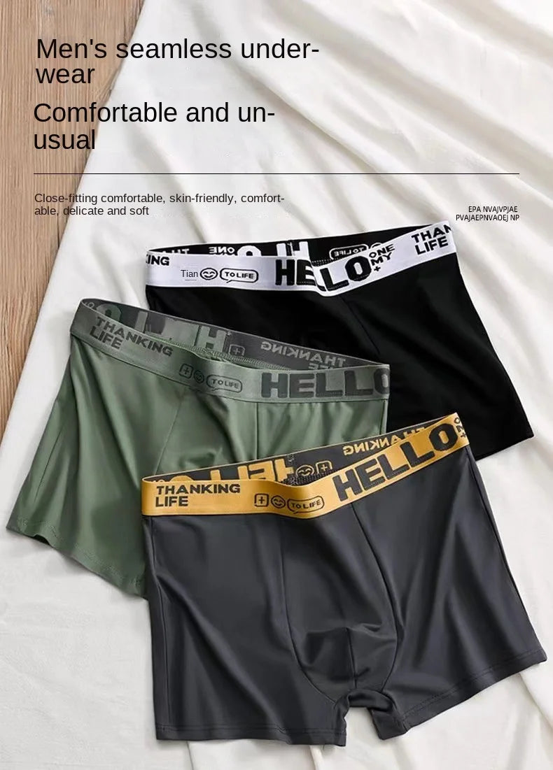 Men's Underwear Men's Wholesale Plus-Size Mid-Waist HELLO Letter Breathable Comfortable Cotton Teen Boxers