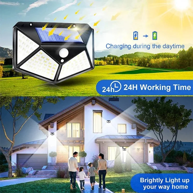 1Pcs 100 LED Wall Lights Outdoor Solar Lamp PIR Motion Sensor Solar Powered Sunlight Street Light for Garden Decoration