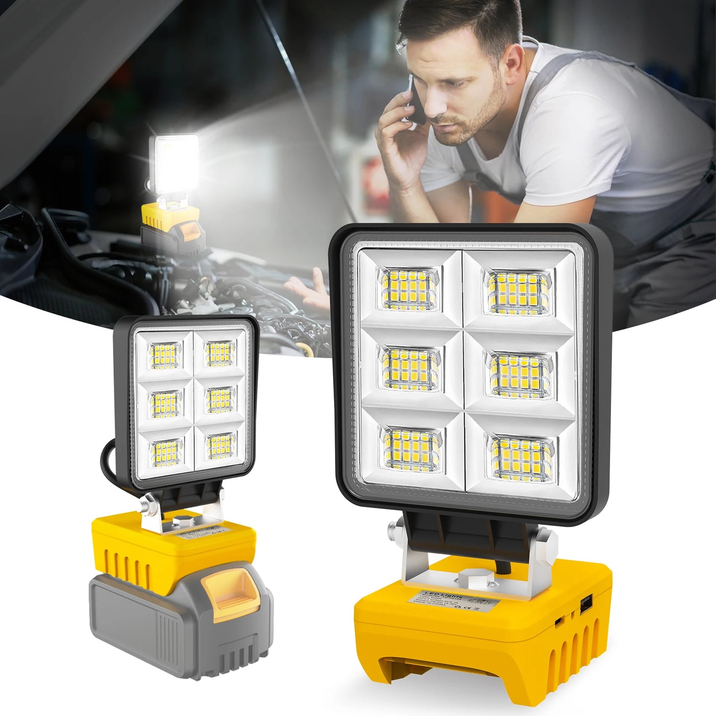 5200LM Portable 48W LED Work Light Cordless Work Light Adjustable Base Rechargeable LED Flood Light for DeWalt No Battery