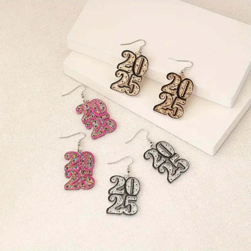 2025 Multicolor Acrylic Number Dangle Earrings Women Creative Fashion Shining Earring New Year Ear Accessory