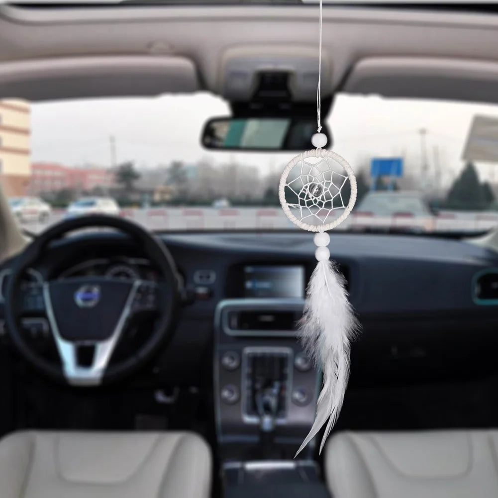 Mini Dream Catcher Car Pedant Pure White Feather Wind Chimes Decor Home Ornament